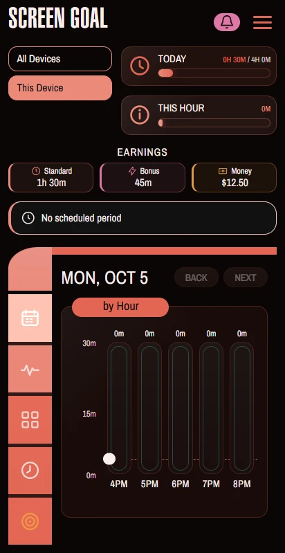 Current Android dashboard with icon navigation and centered Standard, Bonus and Money balances.