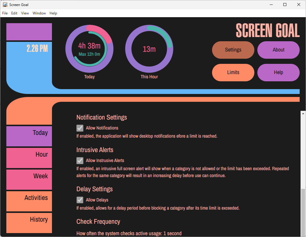 Settings: Configure nudges and limits